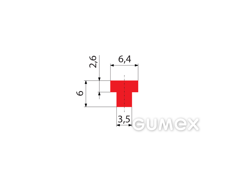 "T" Silikonprofil, 6x6,4/3,5mm, 50°ShA, -60°/+250°C, rot, 